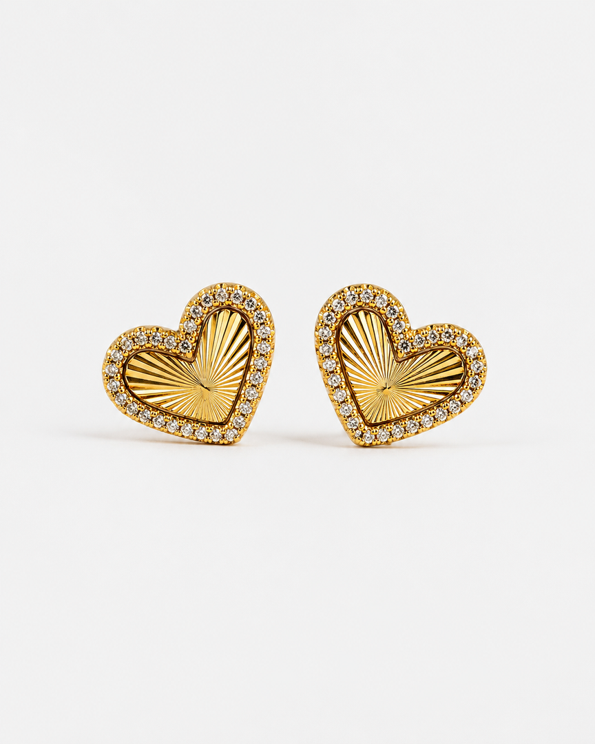 Golden Sunray Heart Studs
