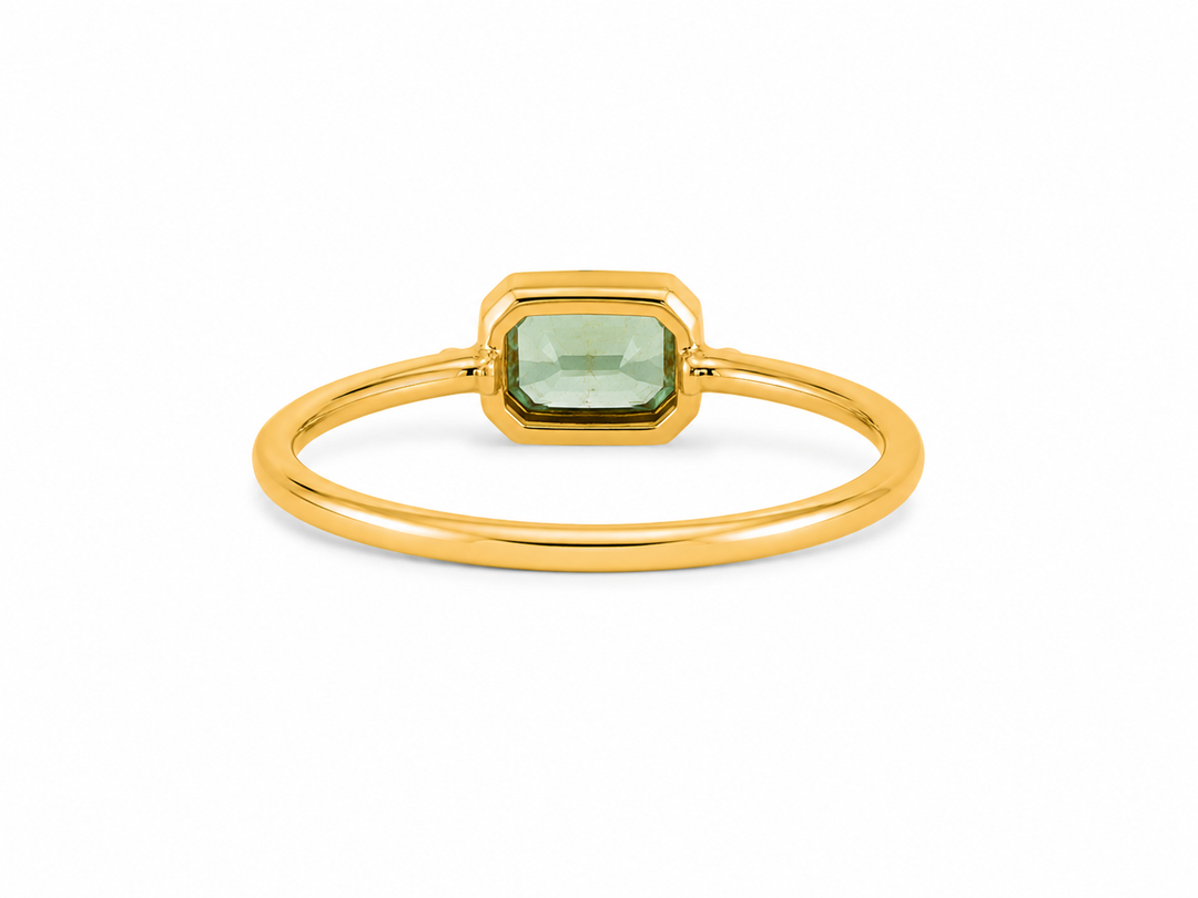 Golden Emerald-Cut Aquamarine Solitaire Ring