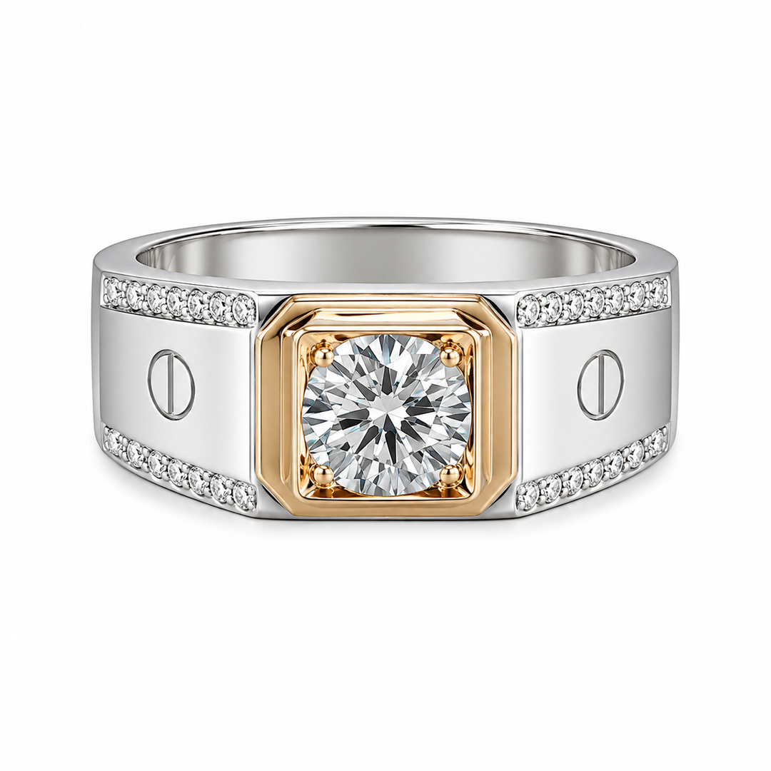 Two-Tone Solitaire Silver Band Ring