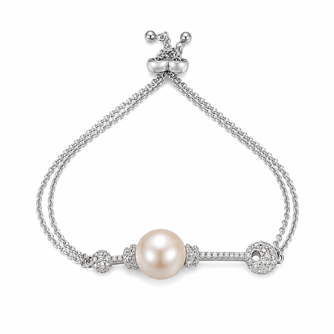 Elegant Pearl Bolo Sterling Silver Adjustable Bracelet