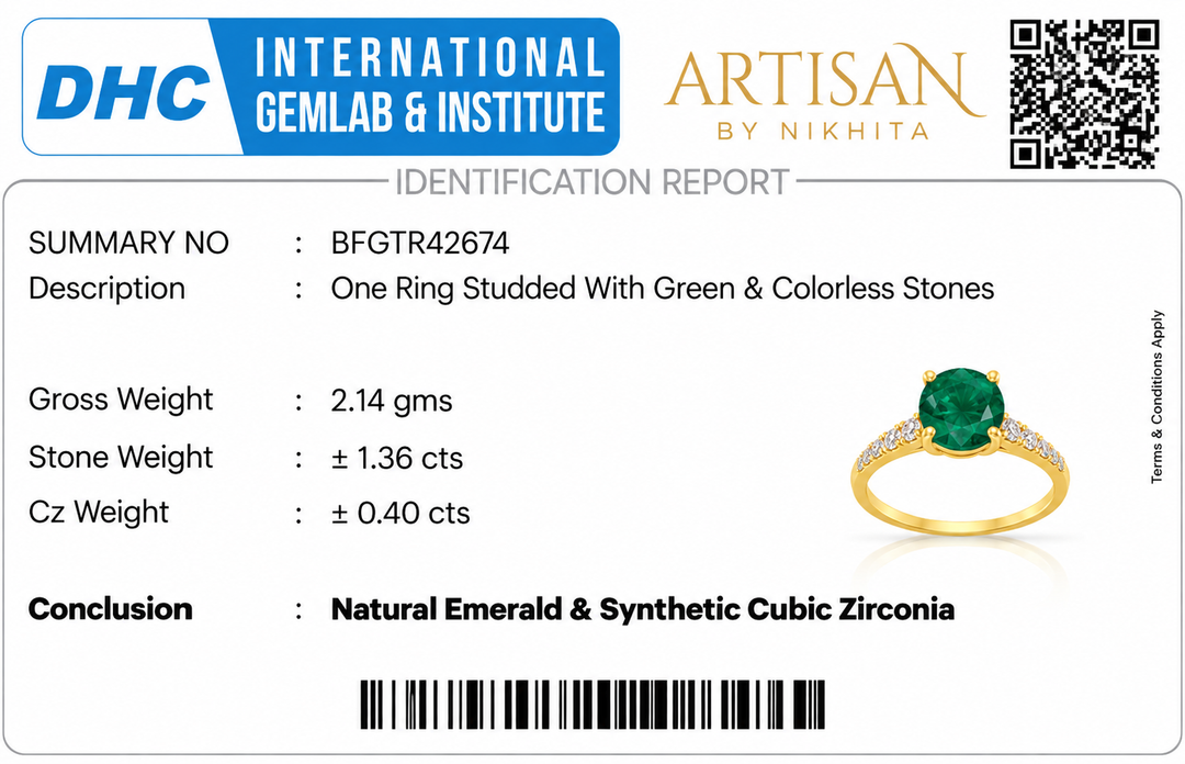 Golden Oval Emerald & Cubic Zirconia Ring