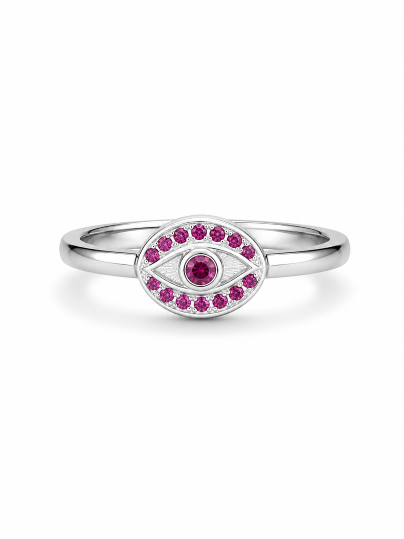 Pink Evil Eye Silver Ring