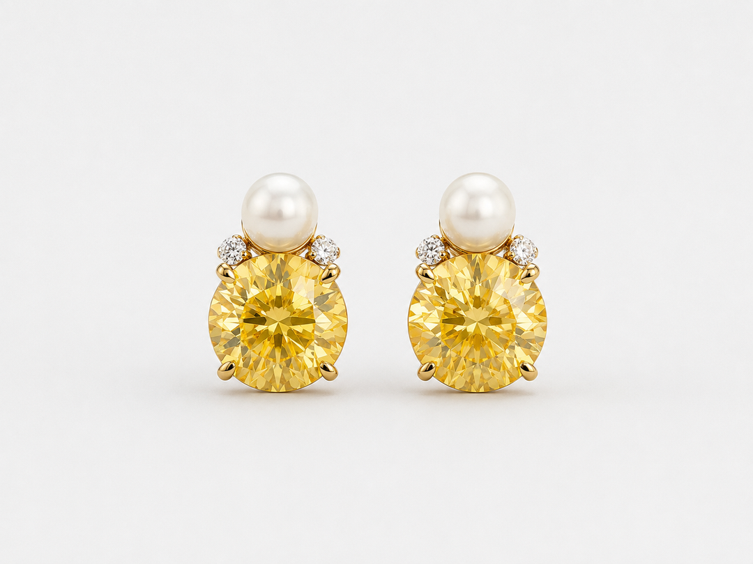 Pearl Glow Yellow Stone Silver Earrings