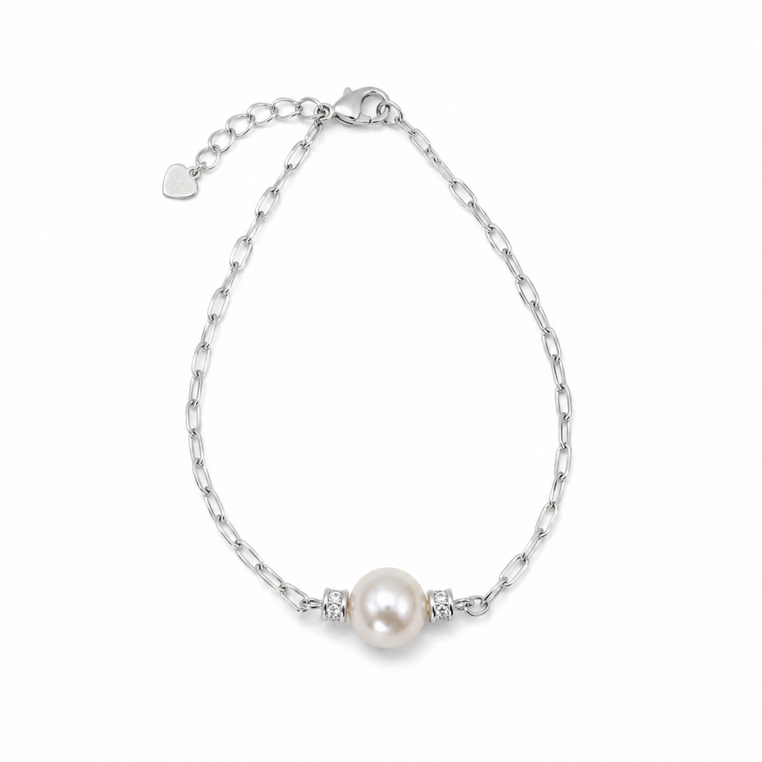 Classic Pearl Sterling Silver Paperclip Bracelet