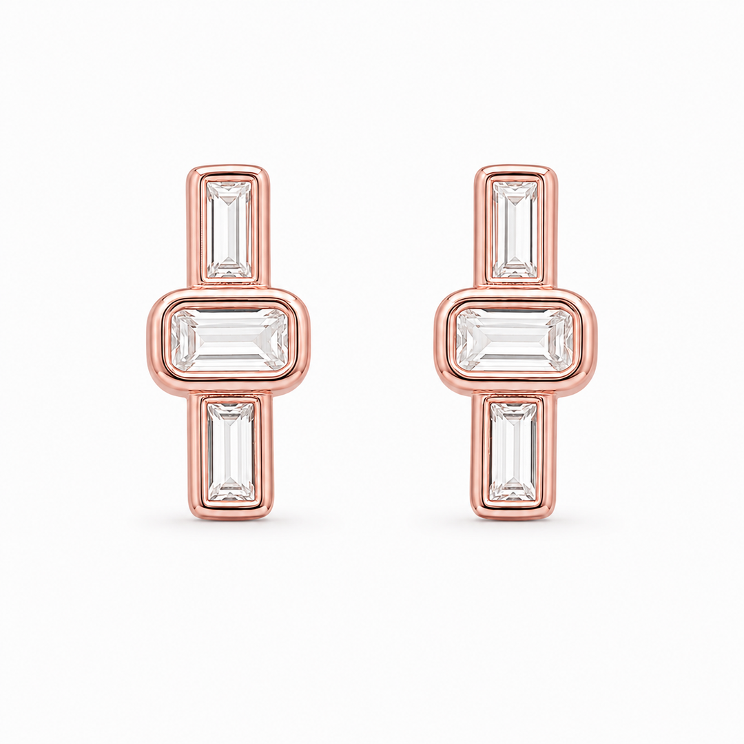 Rose Gold Baguette Studs