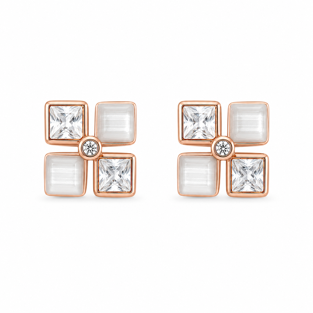 Rose Clover Crystal Stud Earrings