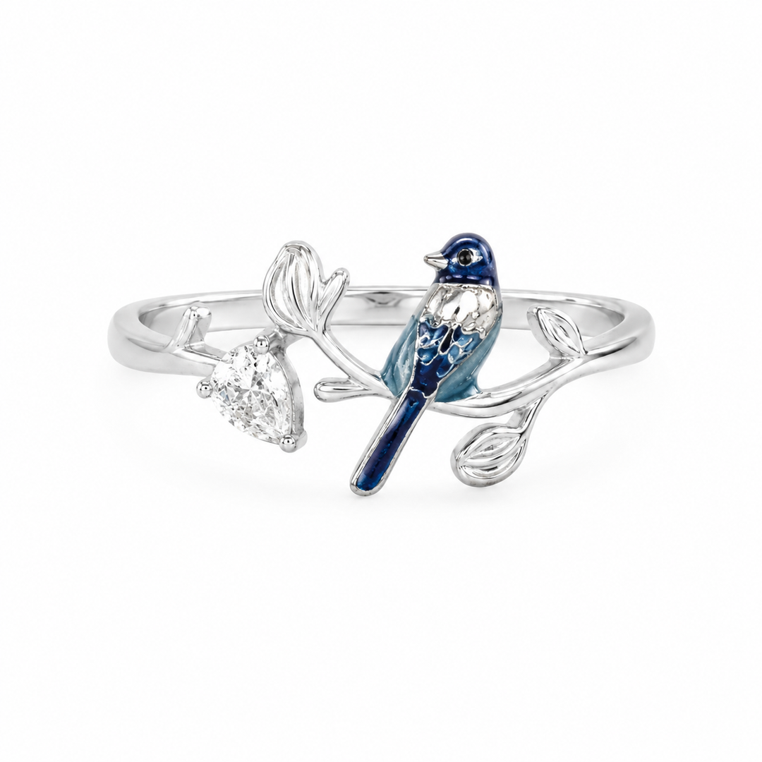 Blue Bird Branch Silver Ring