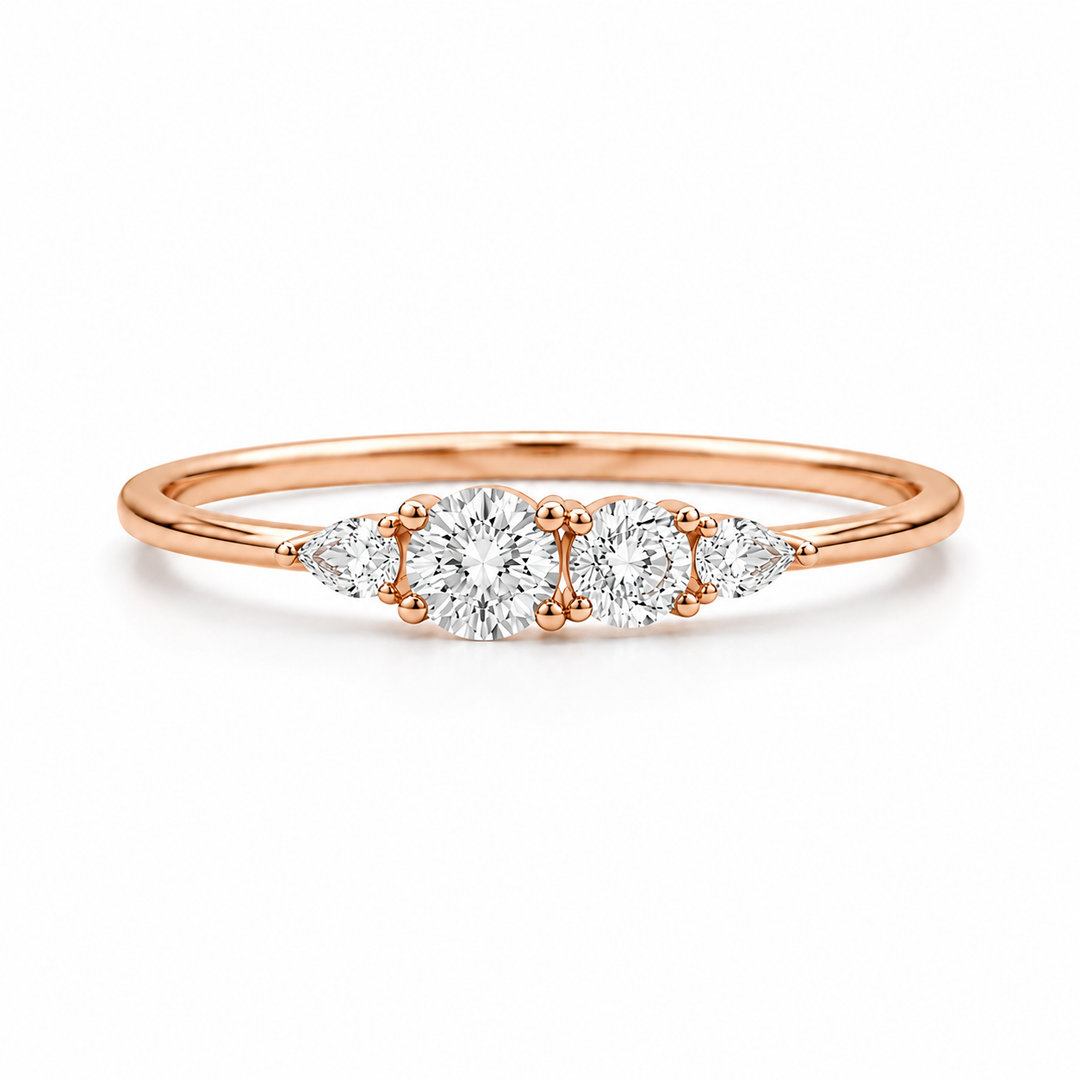 Rose Gold Five-Stone Zircon Silver Ring