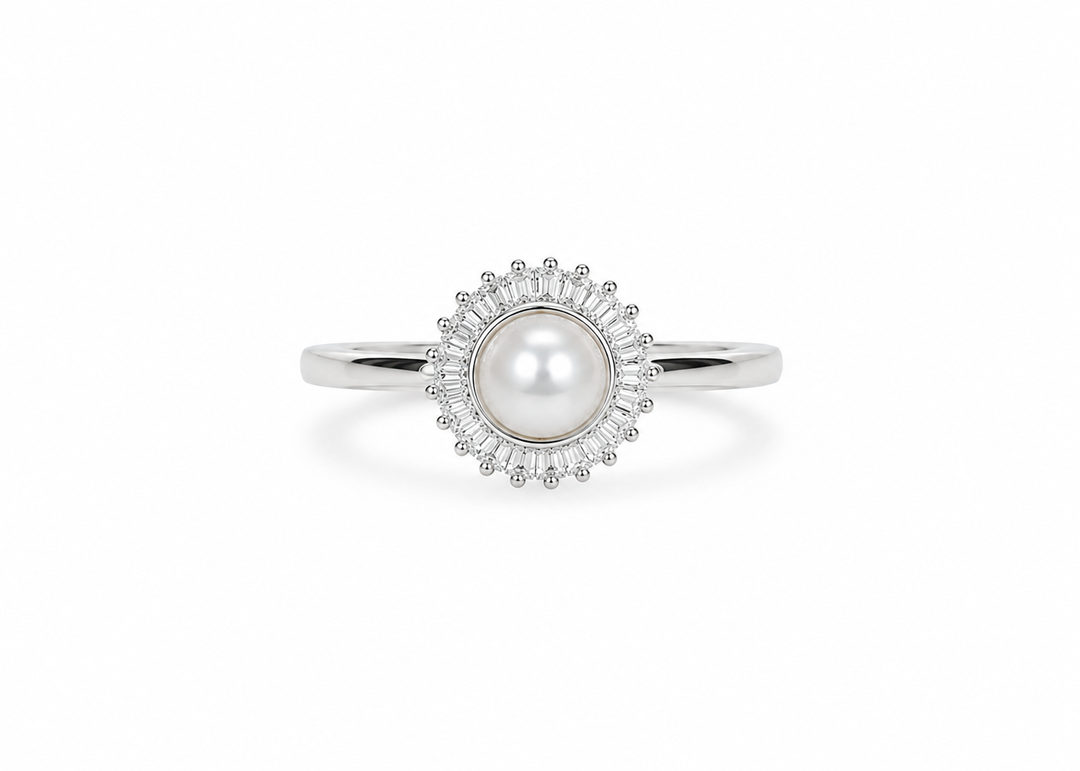 Pearl Halo Sterling Silver Ring