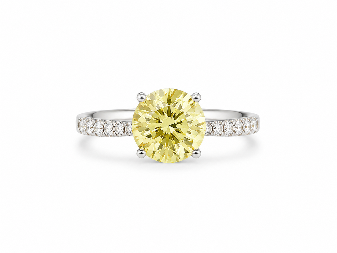 Yellow Round Solitaire Silver Ring
