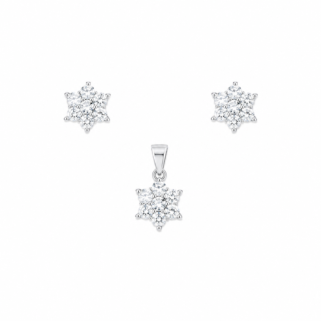 Snowflake Sparkle Pendant & Stud Earrings Set