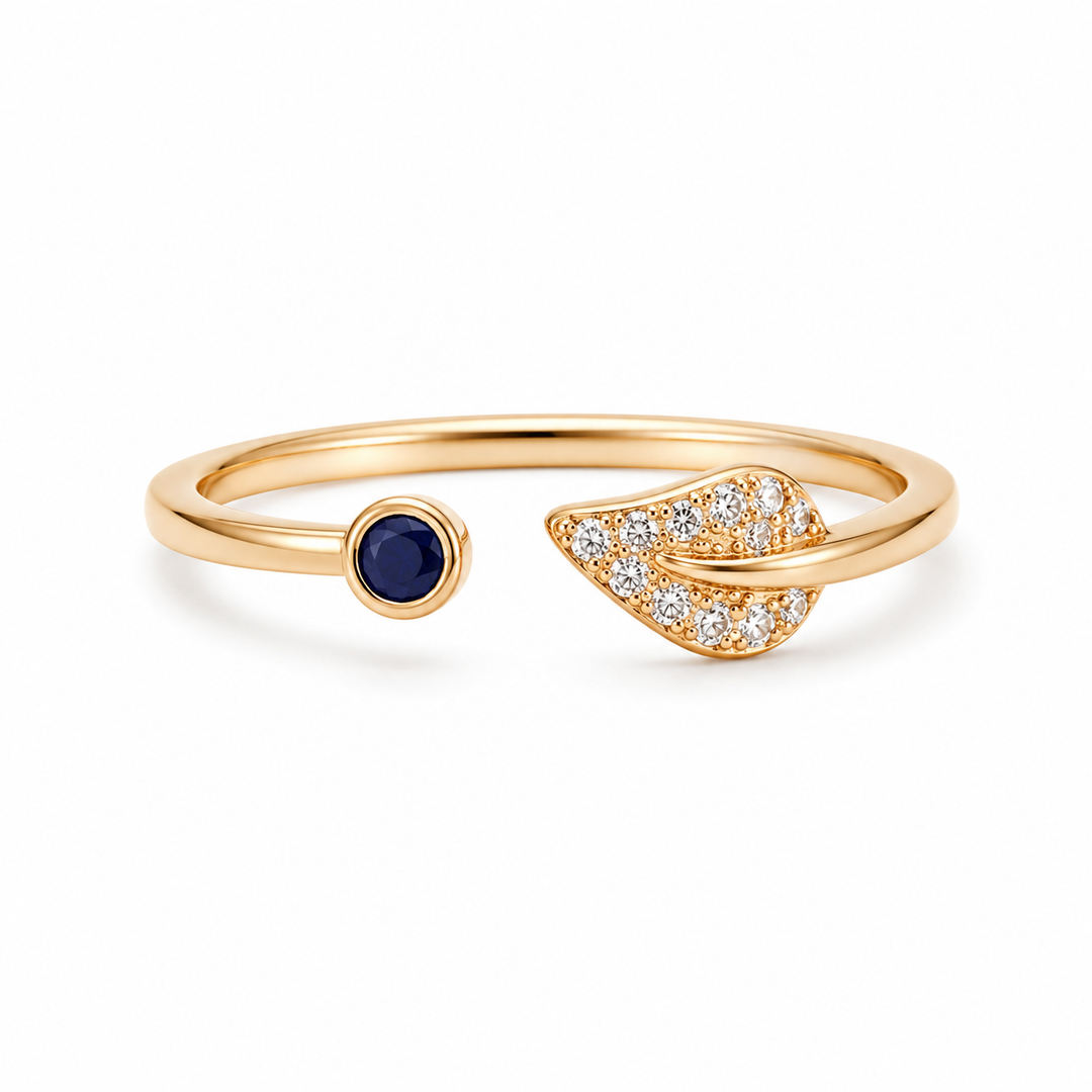 Blue Stone Leaf Wrap Gold-Plated Silver Ring