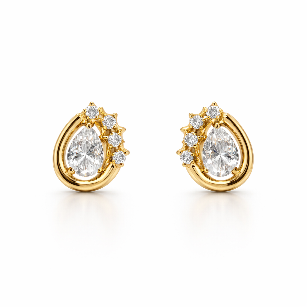Gold plated Pear cut studs silver